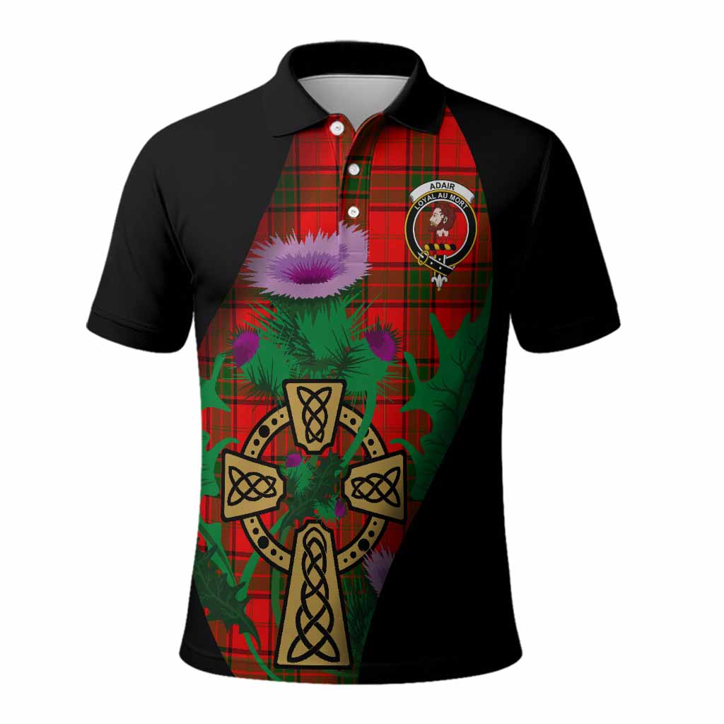 Adair Tartan Crest Polo Shirt Celtic Cross Thistle Flowers