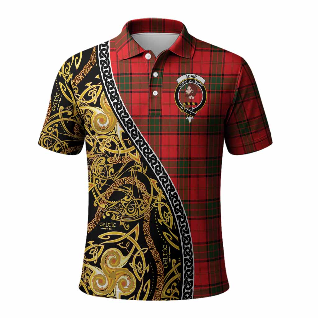 Adair Tartan Crest Polo Shirt Celtic Knot and Triple Trickle Spiral Symbols