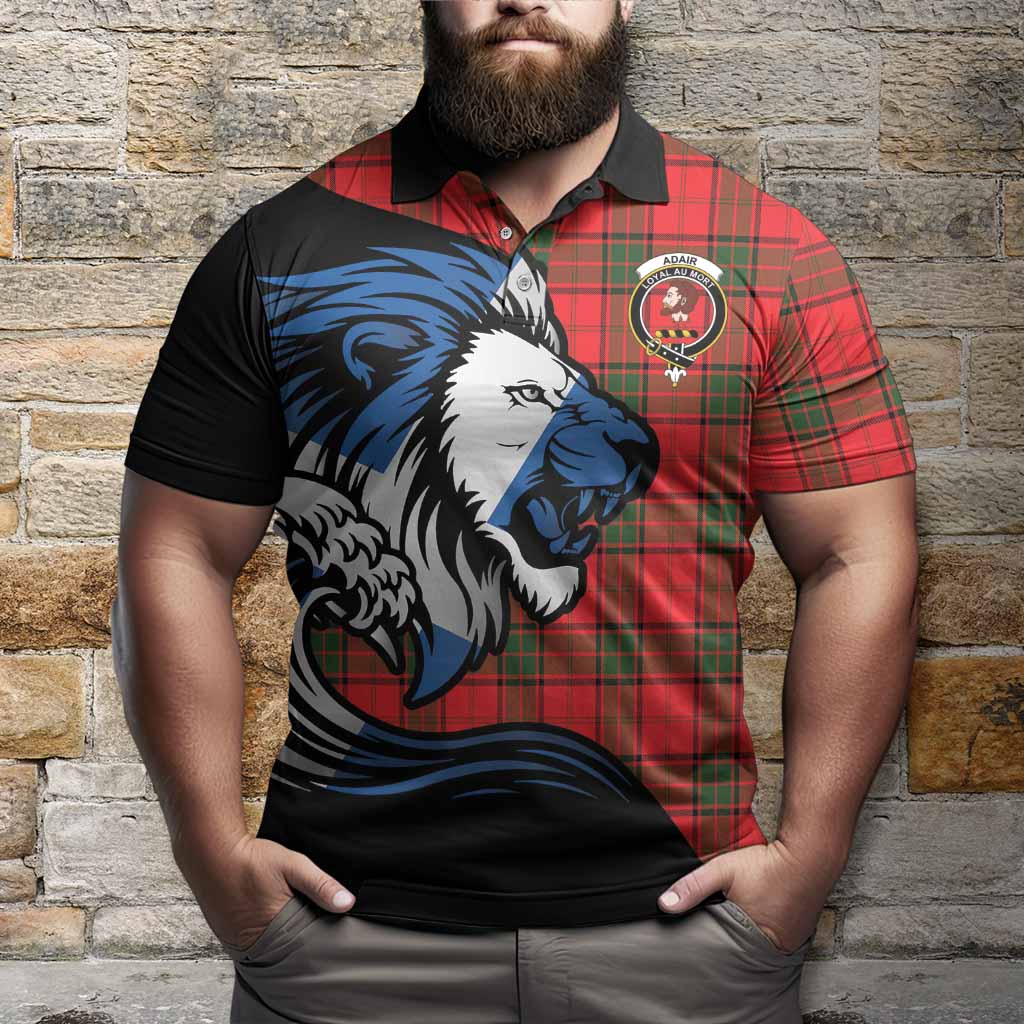 Adair Tartan Crest Polo Shirt Scottish Golden Lions Wave Flow