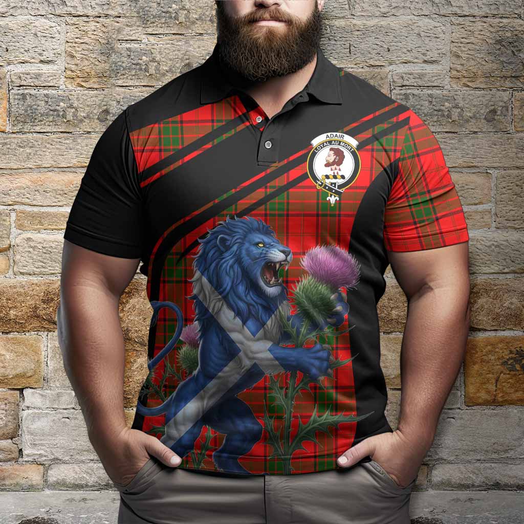 Adair Tartan Crest Polo Shirt Scottish Lion Rampant Thistle