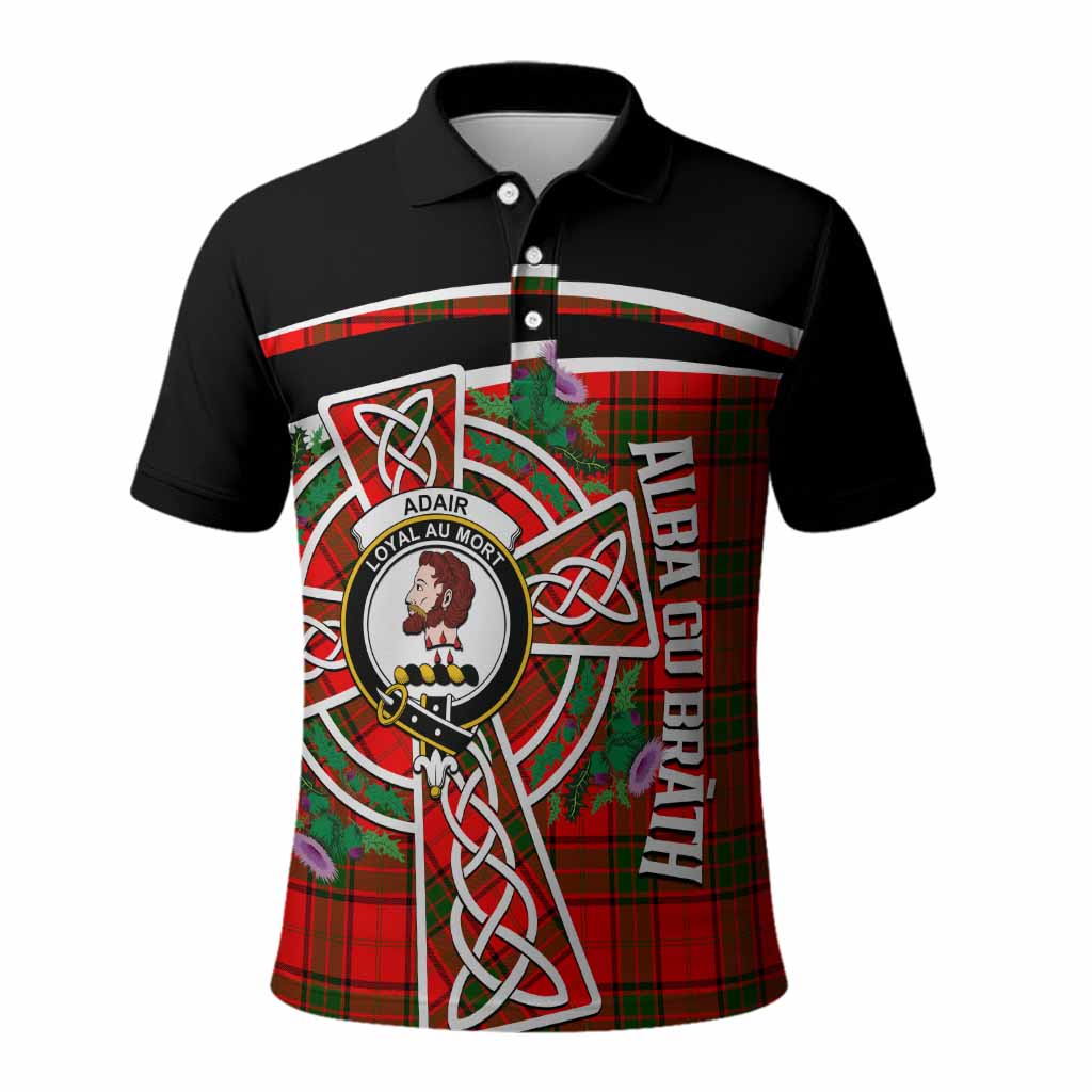 Adair Tartan Crest Polo Shirt Scottish Thistle Celtic Cross Alba Gu Brath