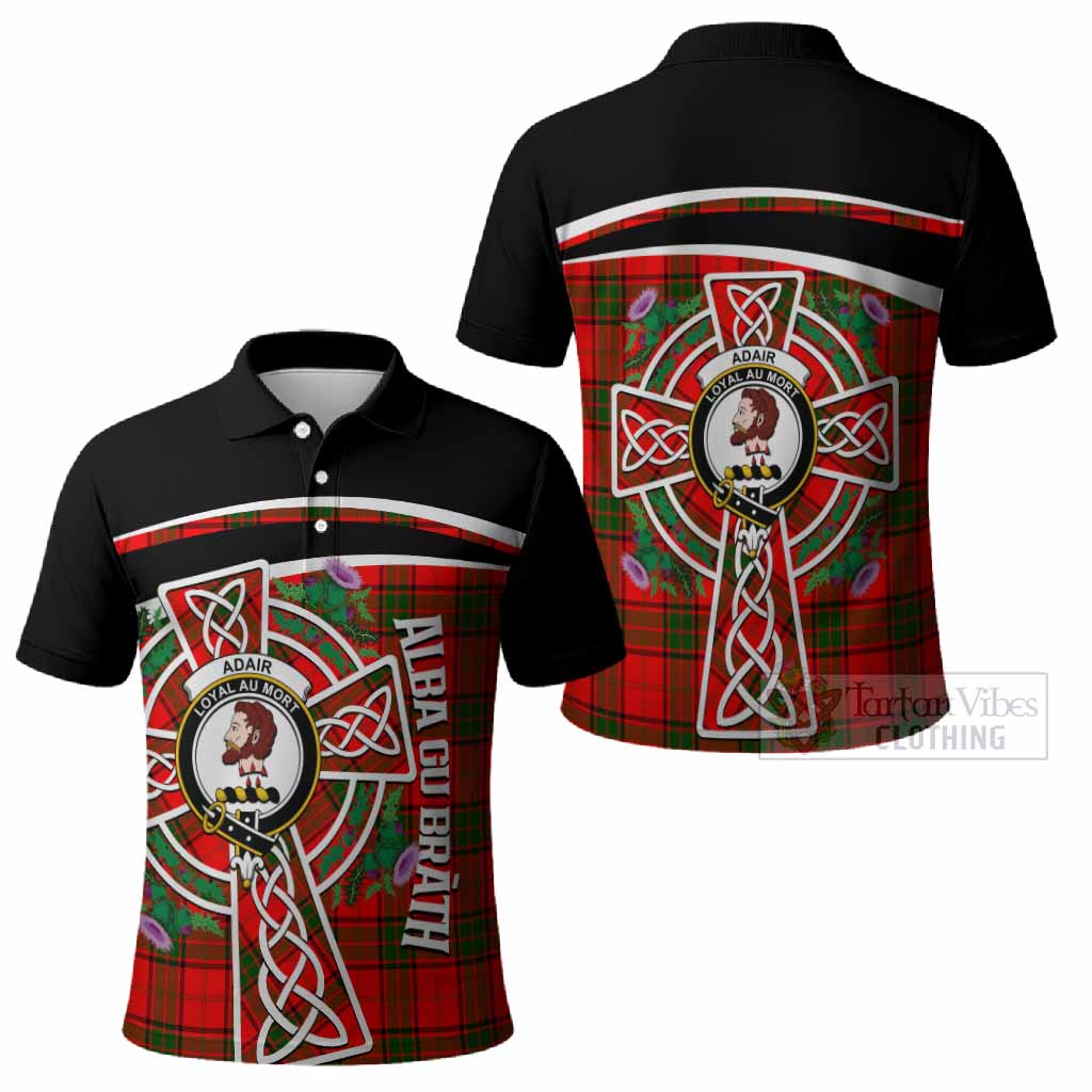 Adair Tartan Crest Polo Shirt Scottish Thistle Celtic Cross Alba Gu Brath