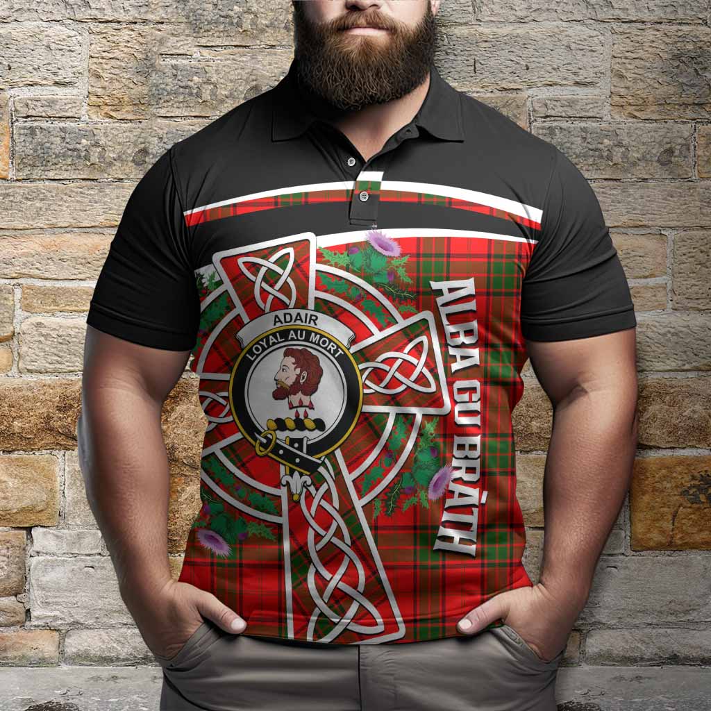 Adair Tartan Crest Polo Shirt Scottish Thistle Celtic Cross Alba Gu Brath