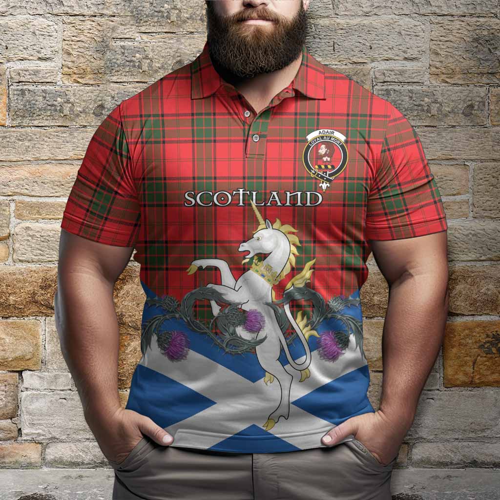 Adair Tartan Crest Polo Shirt Scottish Unicorn With Thistle
