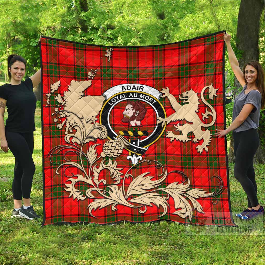 Adair Tartan Crest Premium Quilt with Scottish Iconic Symbols 