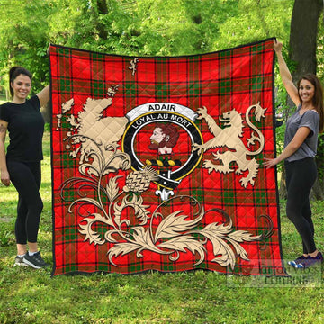 Adair Tartan Crest Premium Quilt with Scottish Iconic Symbols 