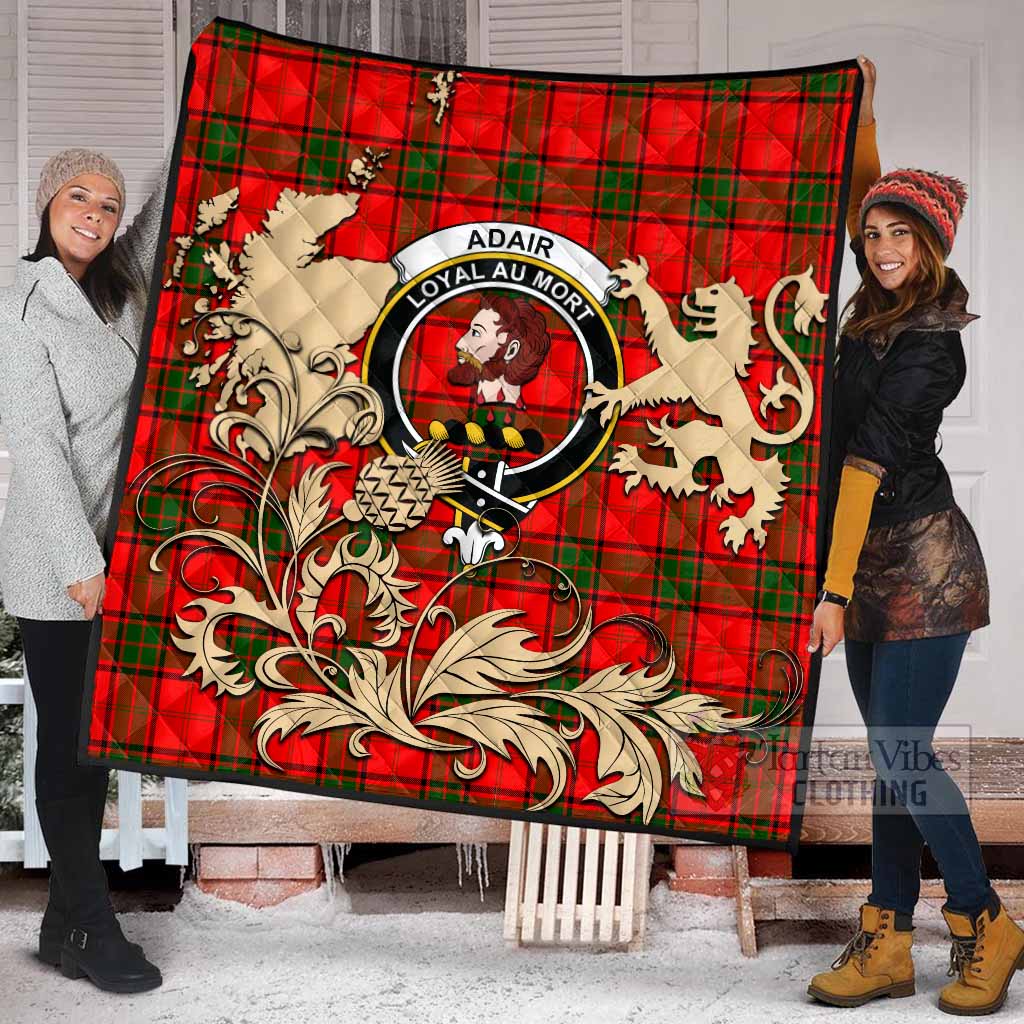 Adair Tartan Crest Premium Quilt with Scottish Iconic Symbols 