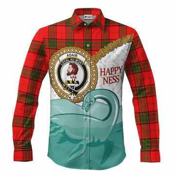 Adair Tartan Crest Scottish Loch Ness Monster Long Sleeve Button Shirts Happy Ness Scotland Celtic Knot