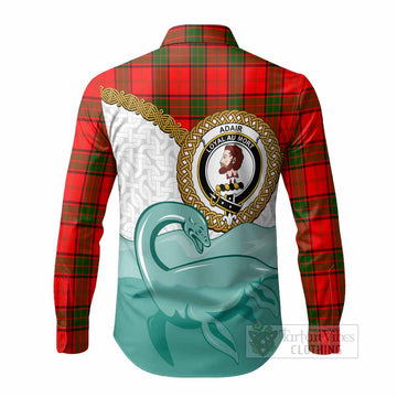 Adair Tartan Crest Scottish Loch Ness Monster Long Sleeve Button Shirts Happy Ness Scotland Celtic Knot
