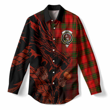 Adair Tartan Crest Scottish Women Casual Shirt Dragon and Thistle