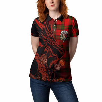 Adair Tartan Crest Scottish Women Polo Shirt Dragon and Thistle