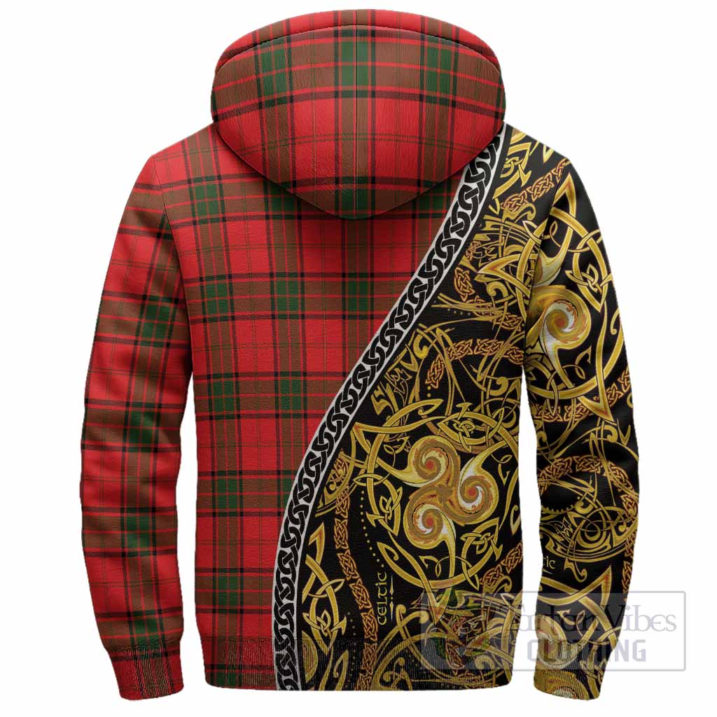 Adair Tartan Crest Sherpa Hoodie Celtic Knot and Triple Trickle Spiral Symbols