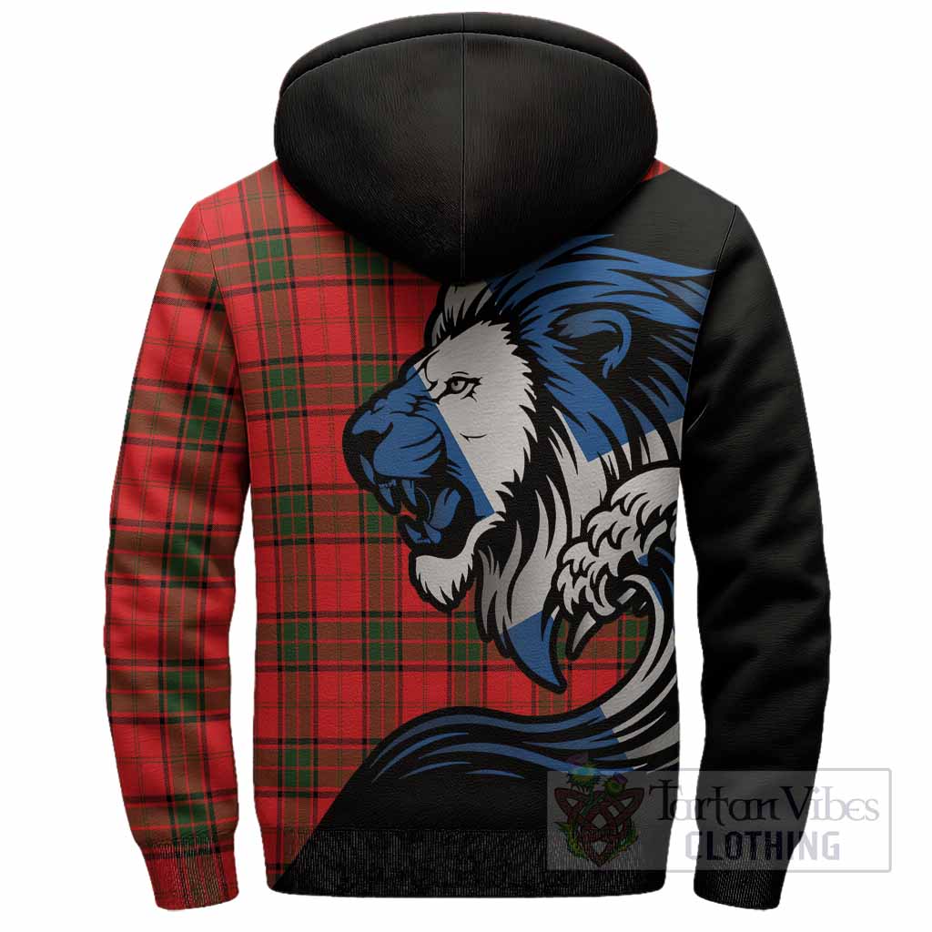 Adair Tartan Crest Sherpa Hoodie Scottish Golden Lions Wave Flow