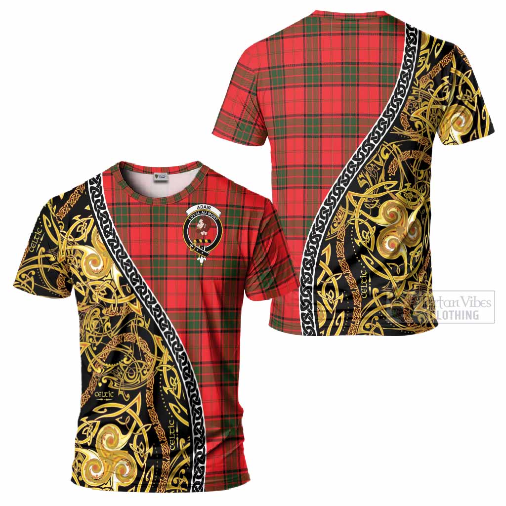 Adair Tartan Crest T-Shirt Celtic Knot and Triple Trickle Spiral Symbols