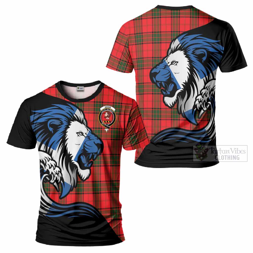 Adair Tartan Crest T-Shirt Scottish Golden Lions Wave Flow