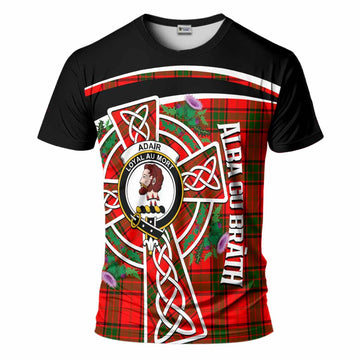 Adair Tartan Crest T-Shirt Scottish Thistle Celtic Cross Alba Gu Brath