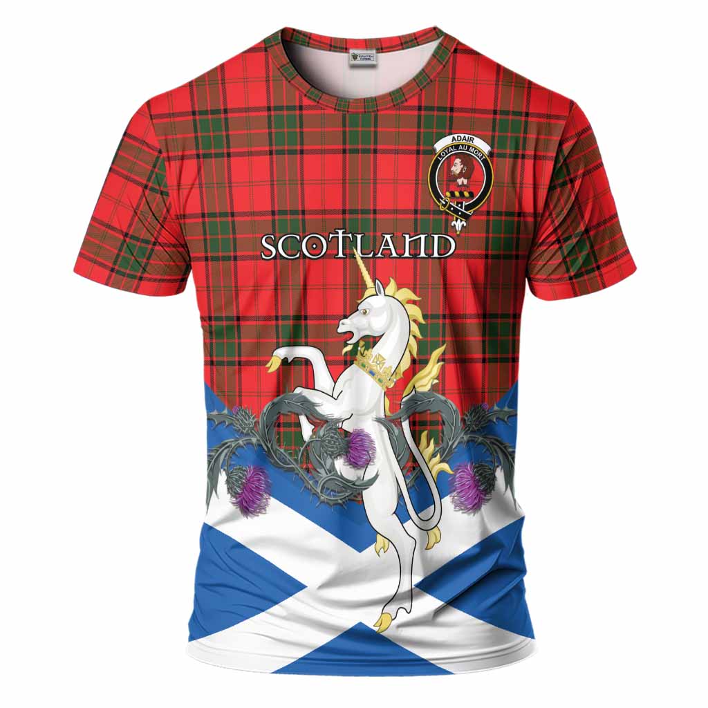 Adair Tartan Crest T-Shirt Scottish Unicorn With Thistle