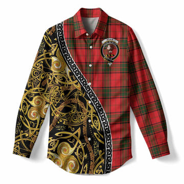 Adair Tartan Crest Women Casual Shirt Celtic Knot and Triple Trickle Spiral Symbols