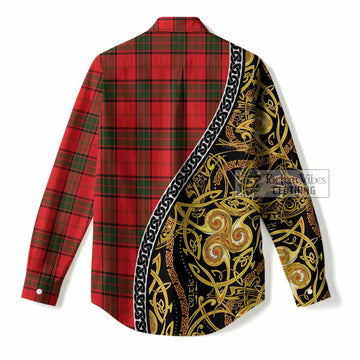 Adair Tartan Crest Women Casual Shirt Celtic Knot and Triple Trickle Spiral Symbols