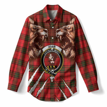 Adair Tartan Crest Women Casual Shirt Ferocious Lion Style