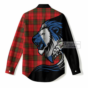 Adair Tartan Crest Women Casual Shirt Scottish Golden Lions Wave Flow