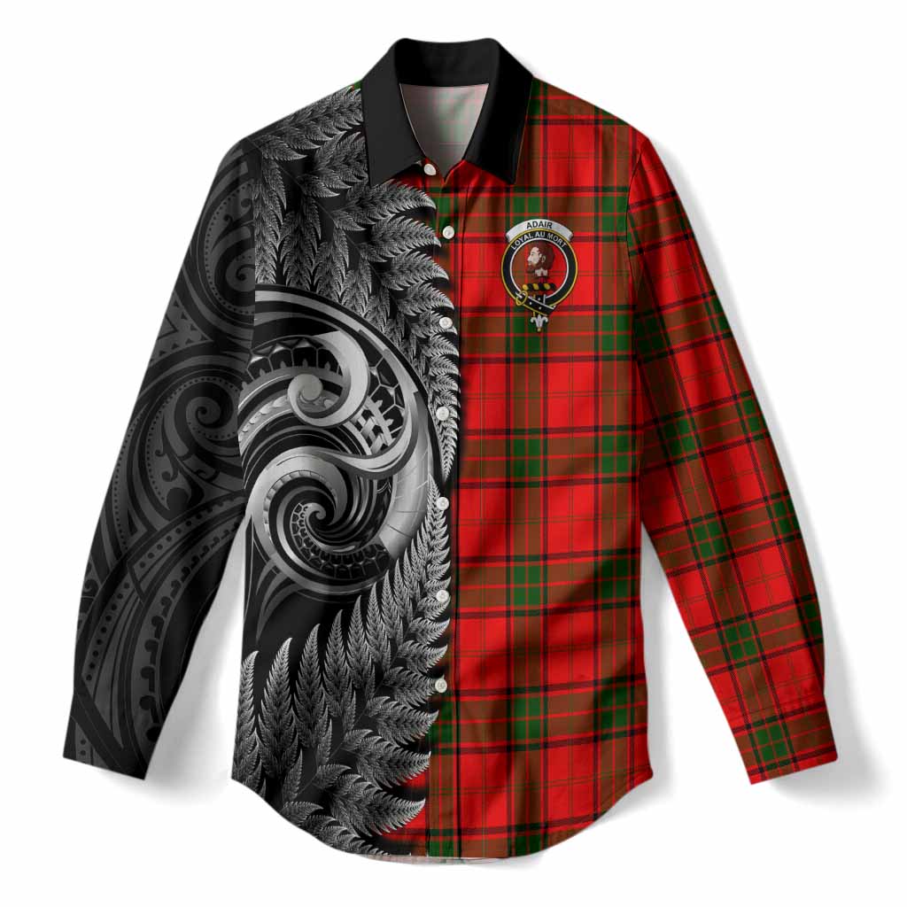 Adair Tartan Crest Women Casual Shirt With New Zealand Silver Fern Maori Koru