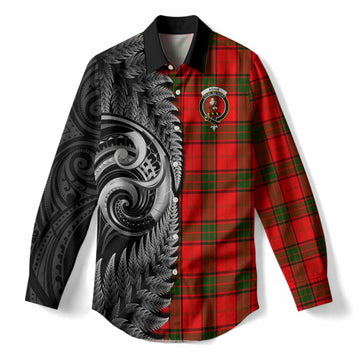 Adair Tartan Crest Women Casual Shirt With New Zealand Silver Fern Maori Koru