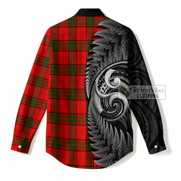 Adair Tartan Crest Women Casual Shirt With New Zealand Silver Fern Maori Koru