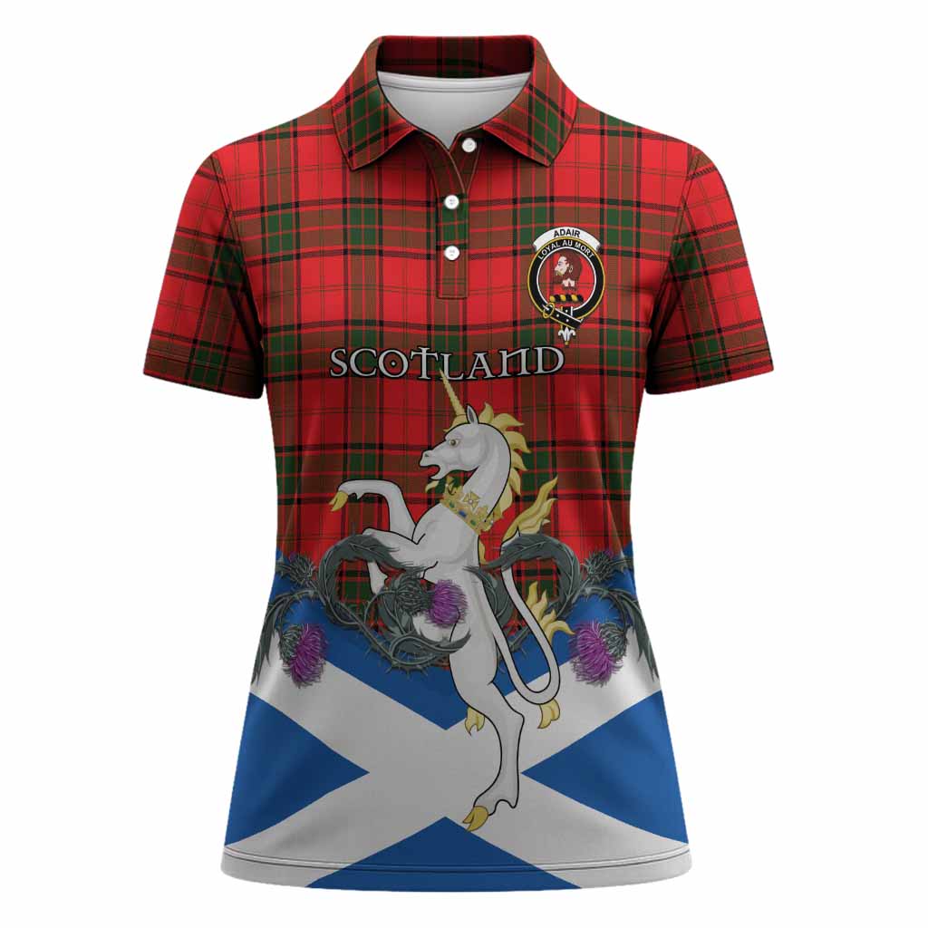 Adair Tartan Crest Women Polo Shirt Scottish Unicorn With Thistle