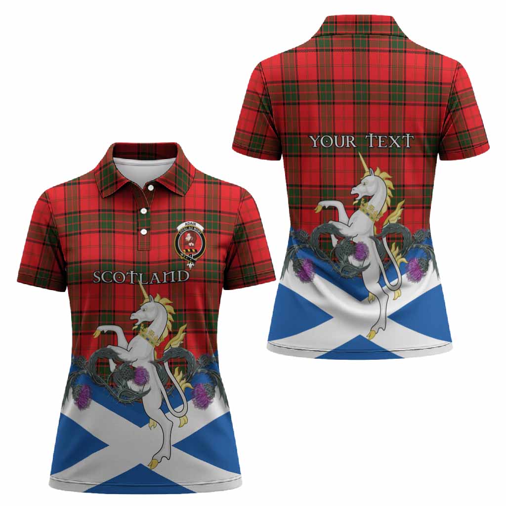 Adair Tartan Crest Women Polo Shirt Scottish Unicorn With Thistle