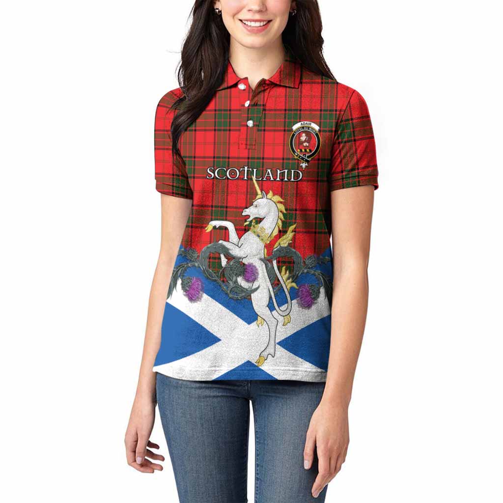 Adair Tartan Crest Women Polo Shirt Scottish Unicorn With Thistle