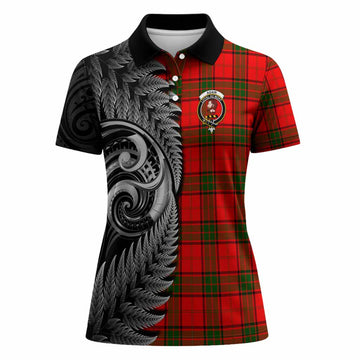 Adair Tartan Crest Women Polo Shirt With New Zealand Silver Fern Maori Koru