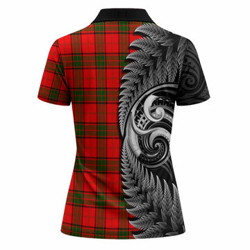Adair Tartan Crest Women Polo Shirt With New Zealand Silver Fern Maori Koru