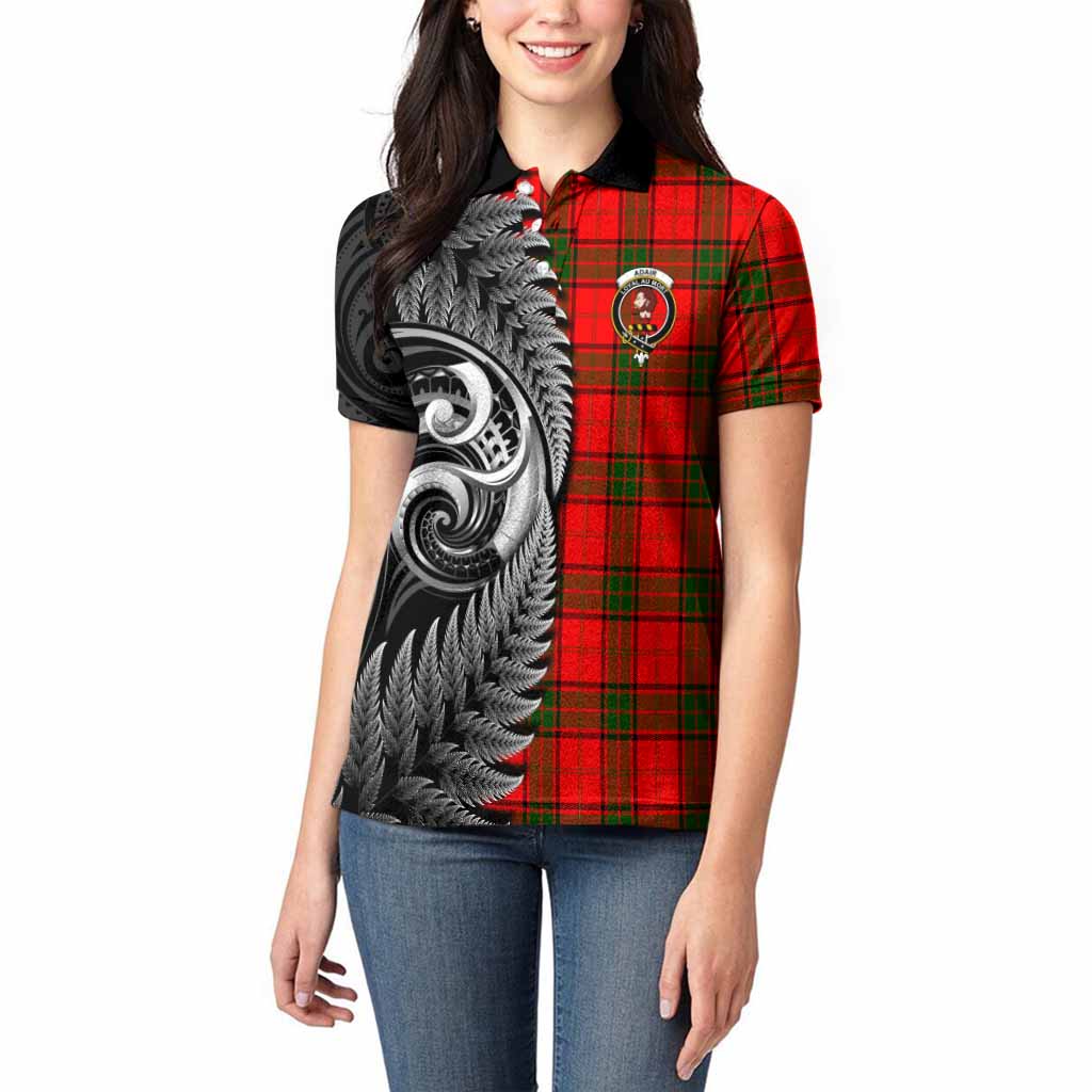 Adair Tartan Crest Women Polo Shirt With New Zealand Silver Fern Maori Koru