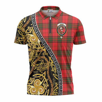 Adair Tartan Crest Zipper Polo Shirt Celtic Knot and Triple Trickle Spiral Symbols