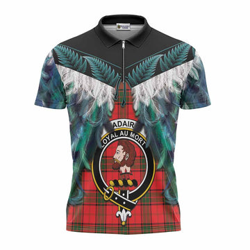 Adair Tartan Crest Zipper Polo Shirt New Zealand Maori Korowai Cloak