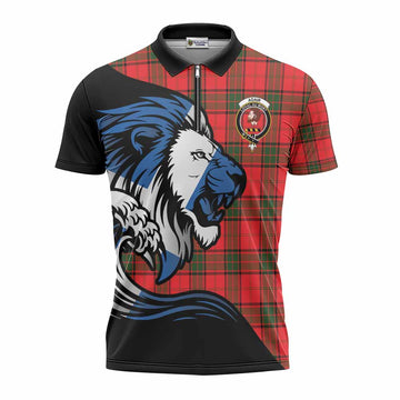 Adair Tartan Crest Zipper Polo Shirt Scottish Golden Lions Wave Flow