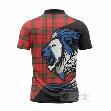 Adair Tartan Crest Zipper Polo Shirt Scottish Golden Lions Wave Flow