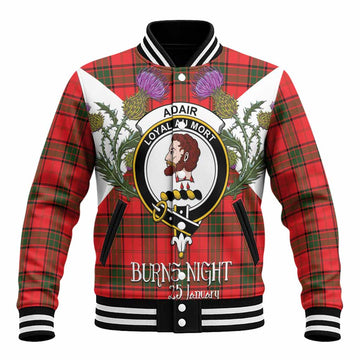 Adair Tartan Family Crest Baseball Jacket Scottish Burns Night Thistle Floral