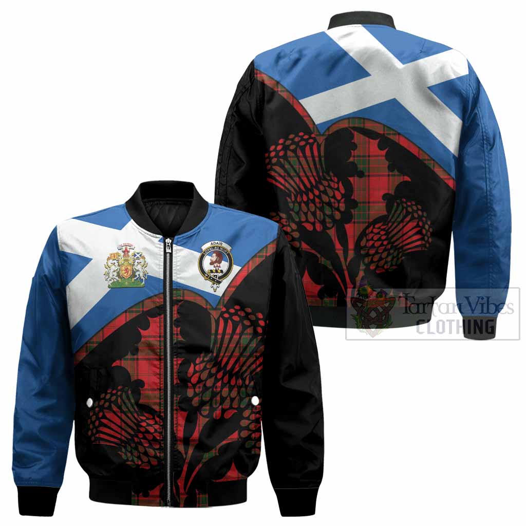 Adair Tartan Family Crest Bomber Jacket Scotland Thistle Floral Flag Style