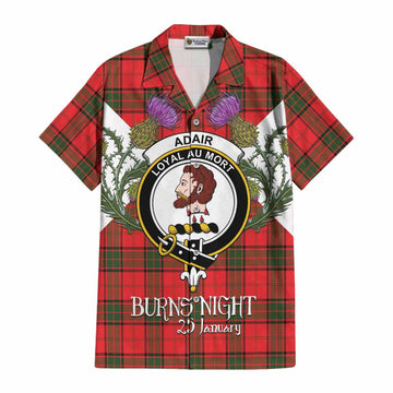 Adair Tartan Family Crest Cotton Hawaiian Shirt Scottish Burns Night Thistle Floral
