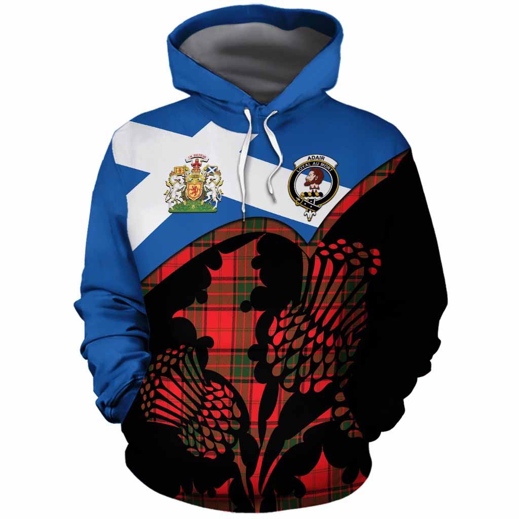Adair Tartan Family Crest Cotton Hoodie Scotland Thistle Floral Flag Style