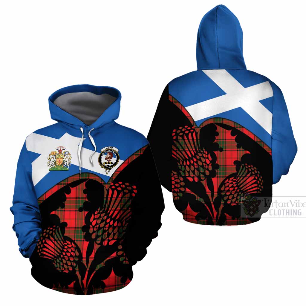 Adair Tartan Family Crest Cotton Hoodie Scotland Thistle Floral Flag Style