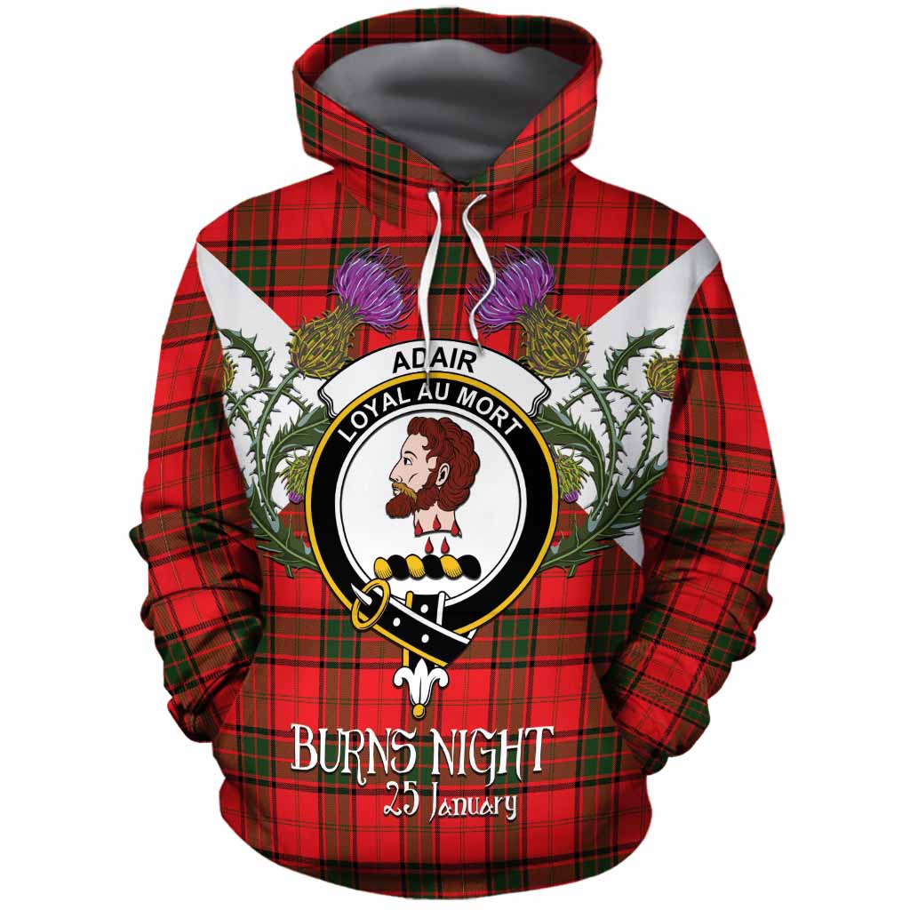 Adair Tartan Family Crest Cotton Hoodie Scottish Burns Night Thistle Floral