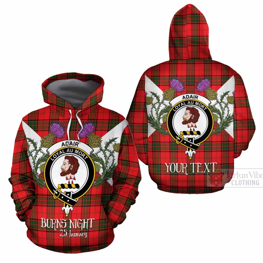 Adair Tartan Family Crest Cotton Hoodie Scottish Burns Night Thistle Floral