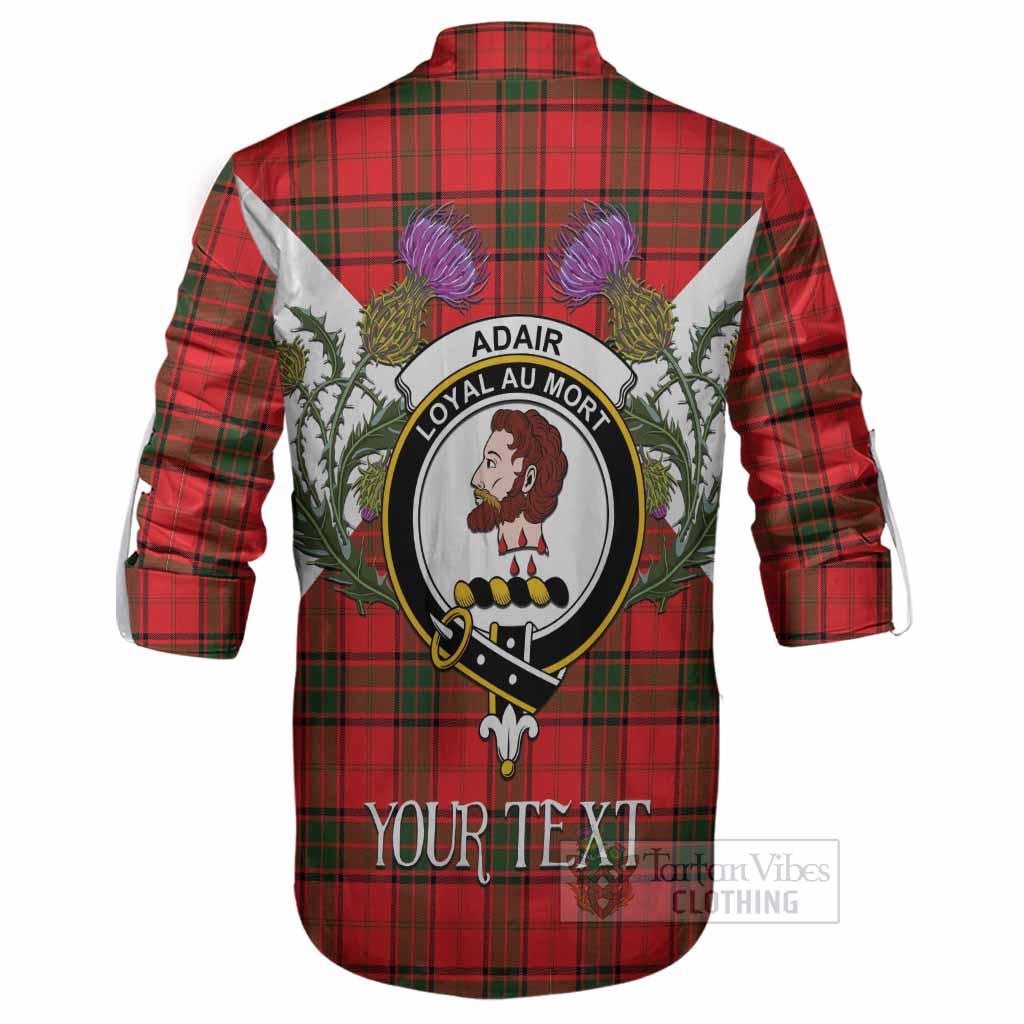 Adair Tartan Family Crest Ghillie Shirt Scottish Burns Night Thistle Floral