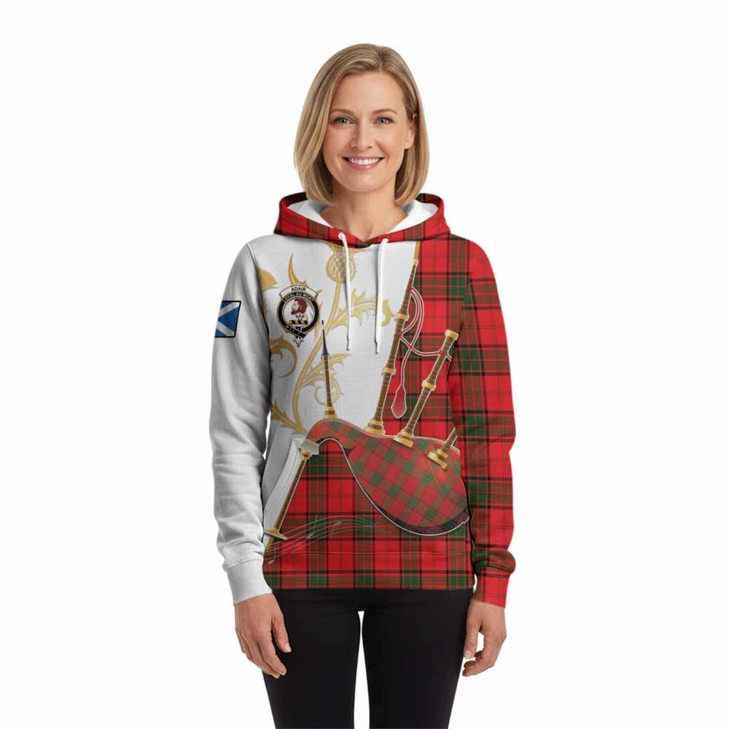 Adair Tartan Family Crest Hoodie Bagpipes with Scottish Thistle
