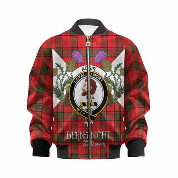 Adair Tartan Family Crest Kid Bomber Jacket Scottish Burns Night Thistle Floral