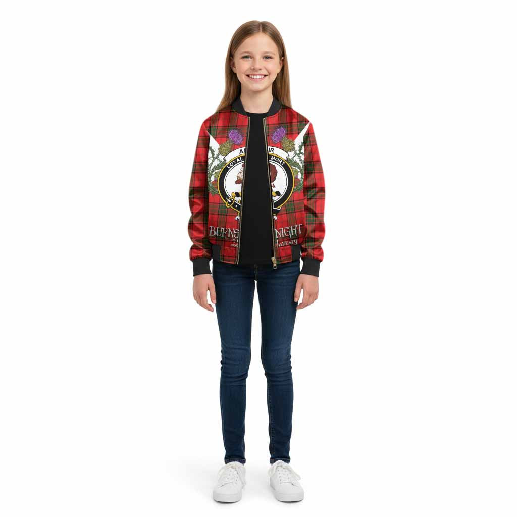 Adair Tartan Family Crest Kid Bomber Jacket Scottish Burns Night Thistle Floral