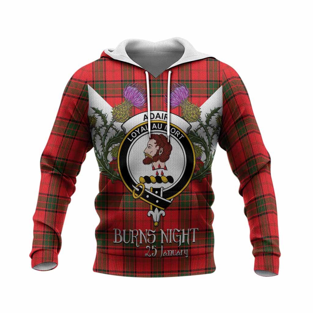 Adair Tartan Family Crest Knitted Hoodie Scottish Burns Night Thistle Floral